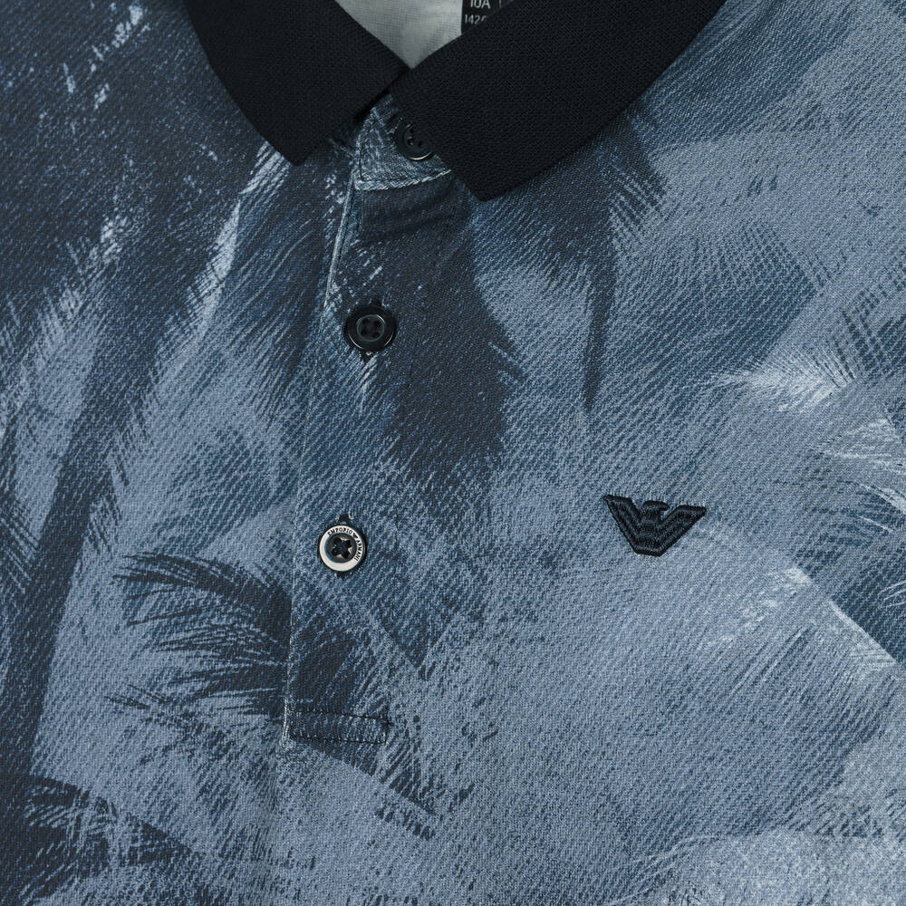 Emporio Armani-Teen Boys Blue Palm Print Polo Shirt | Childrensalon Outlet