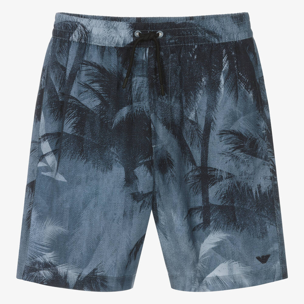 Emporio Armani-Teen Boys Blue Palm Tree Print Shorts | Childrensalon Outlet