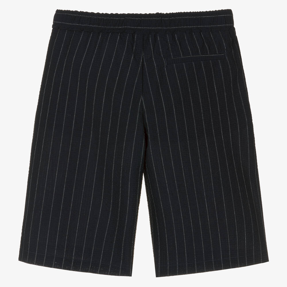 Emporio Armani-Teen Boys Blue Pin Stripe Wool Shorts | Childrensalon Outlet