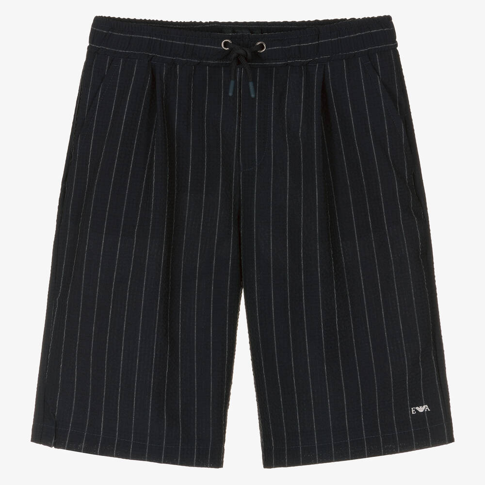 Emporio Armani - Teen Boys Blue Pin Stripe Wool Shorts | Childrensalon