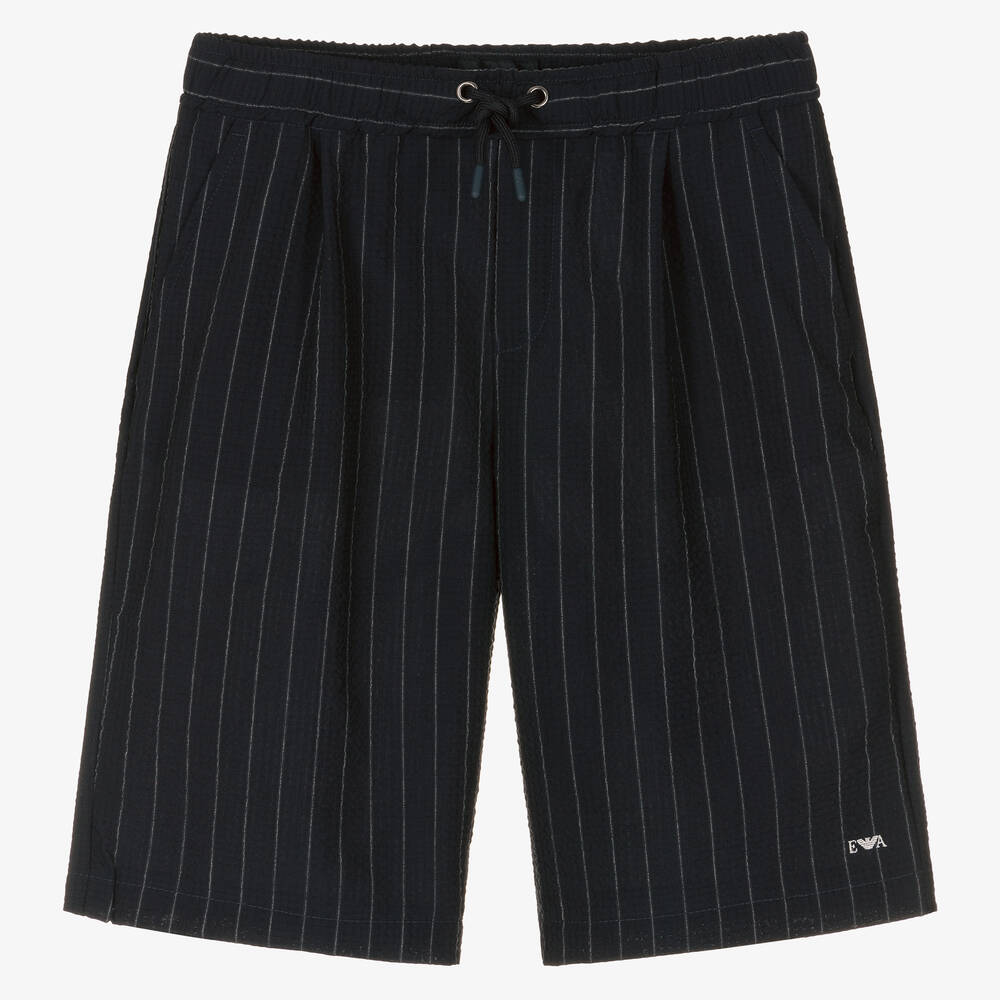 Emporio Armani - Blaue Teen Nadelstreifen-Wollshorts | Childrensalon