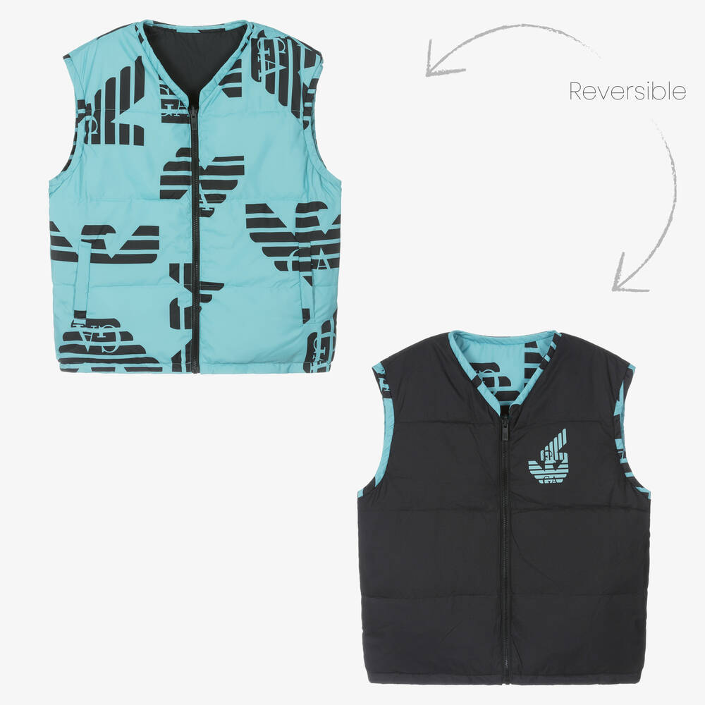 Emporio Armani - Gilet bleu réversible EA Crew ado | Childrensalon