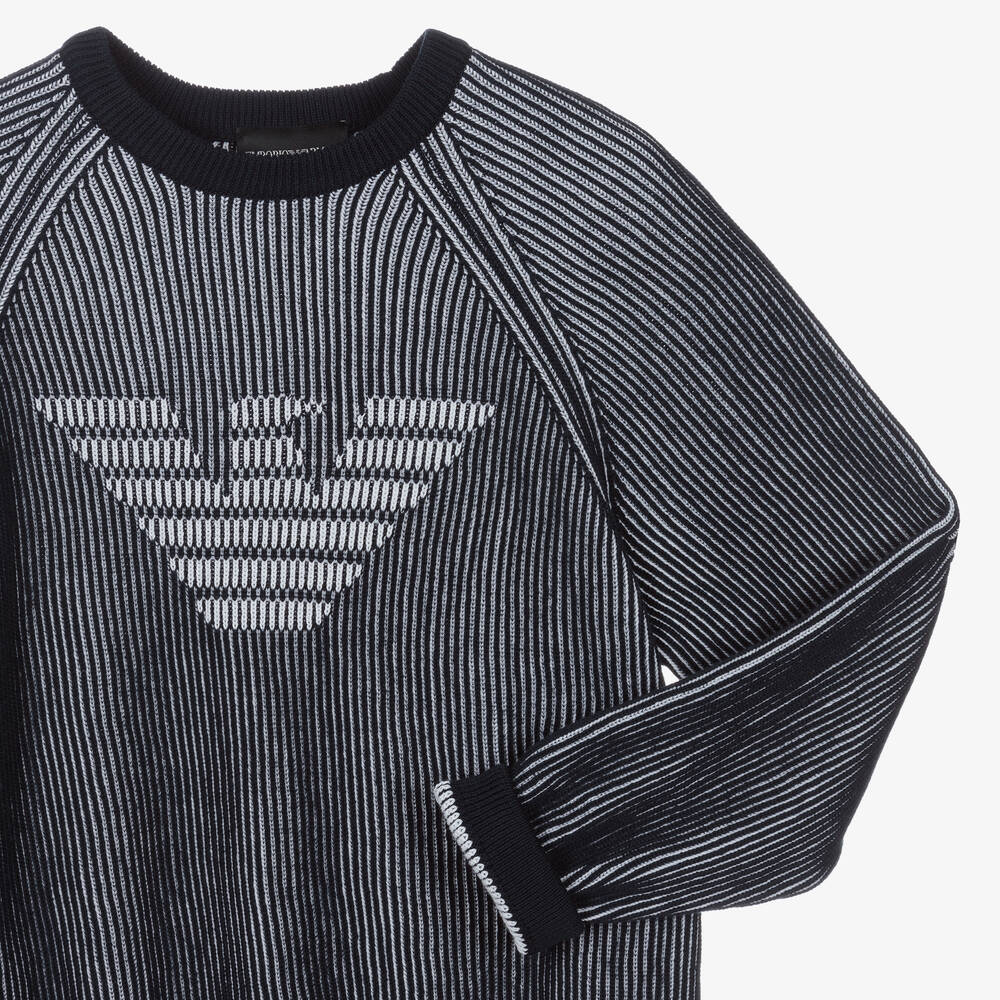 Emporio Armani Teen Boys Blue Ribbed Logo Jumper