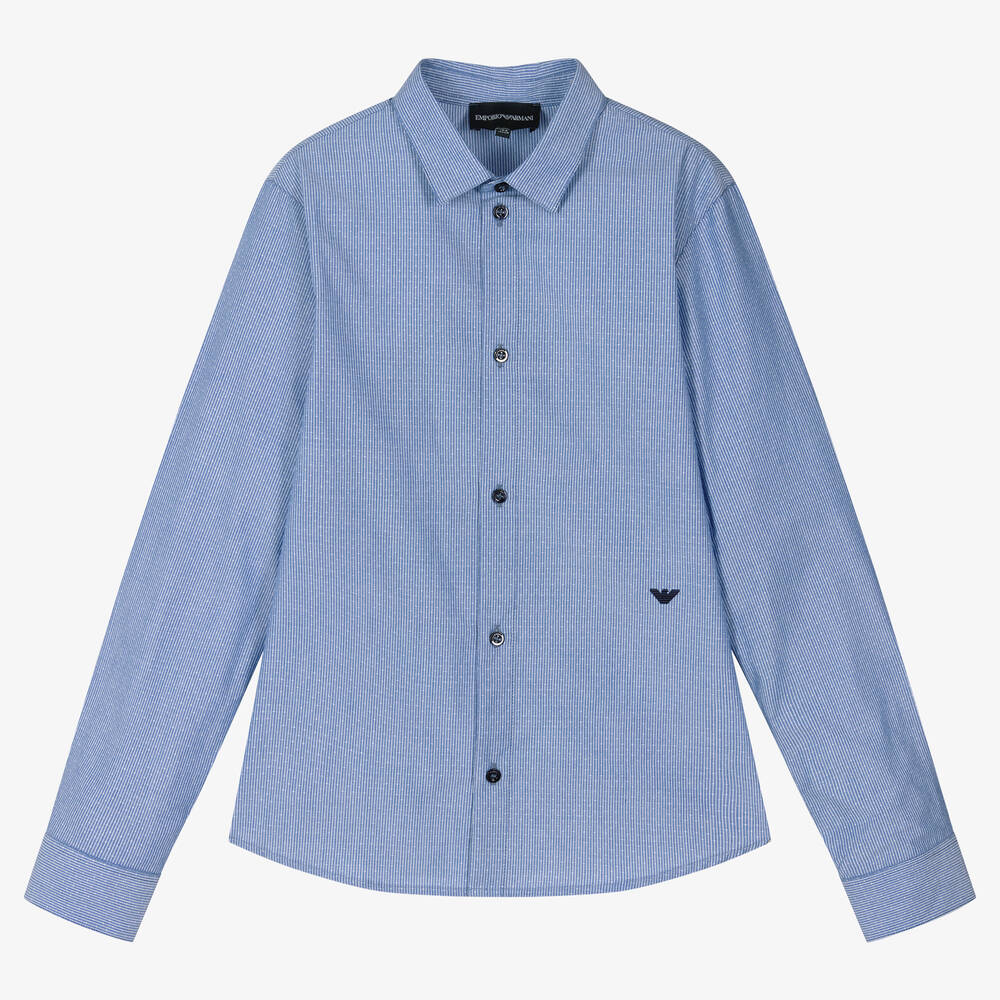 Emporio Armani Teen Boys Blue Stripe Logo Shirt Childrensalon