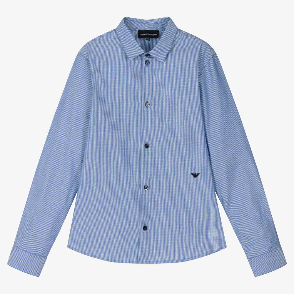 Emporio Armani - Teen Boys Blue Stripe Logo Shirt | Childrensalon