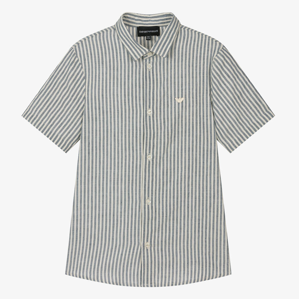 Emporio Armani-Teen Boys Blue Striped Cotton Shirt | Childrensalon Outlet