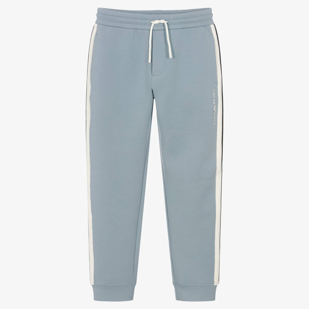 Emporio Armani - Teen Boys Blue Striped Logo Joggers | Childrensalon