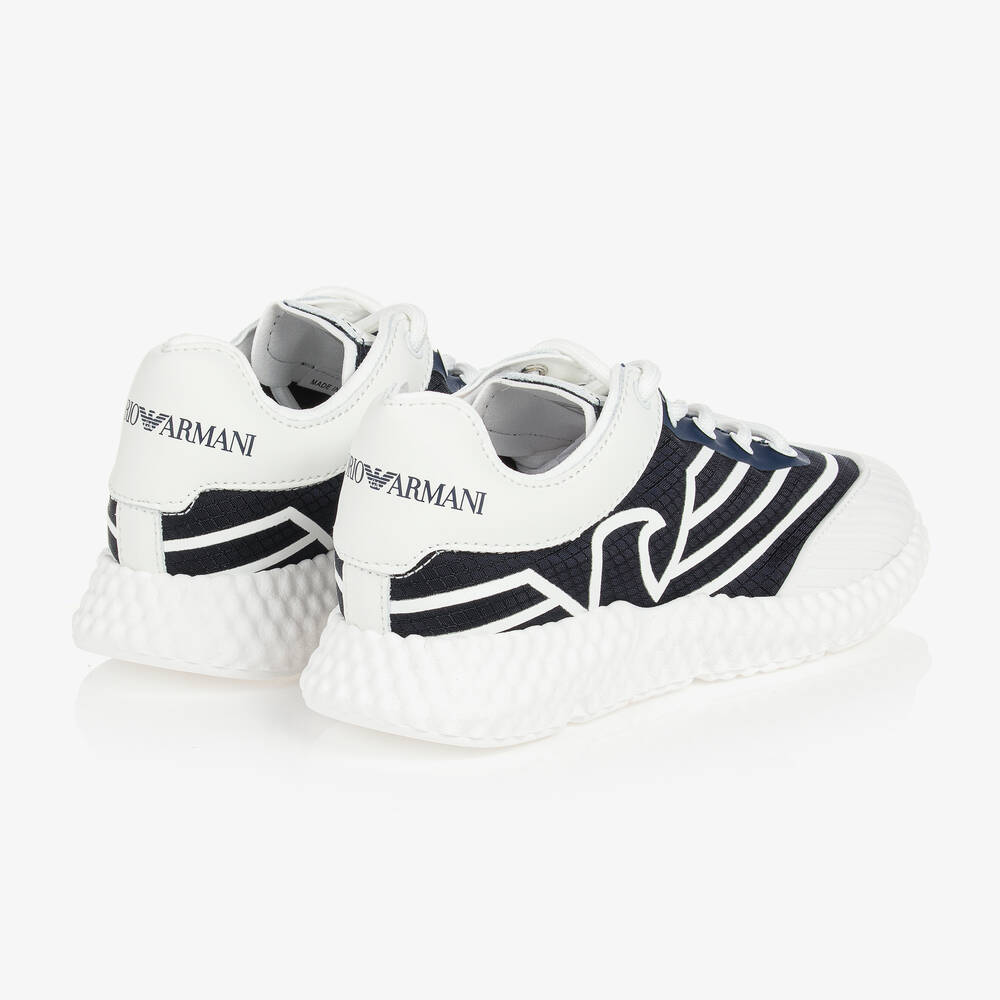 Emporio Armani-Teen Boys Blue & White Lace-Up Trainers | Childrensalon Outlet
