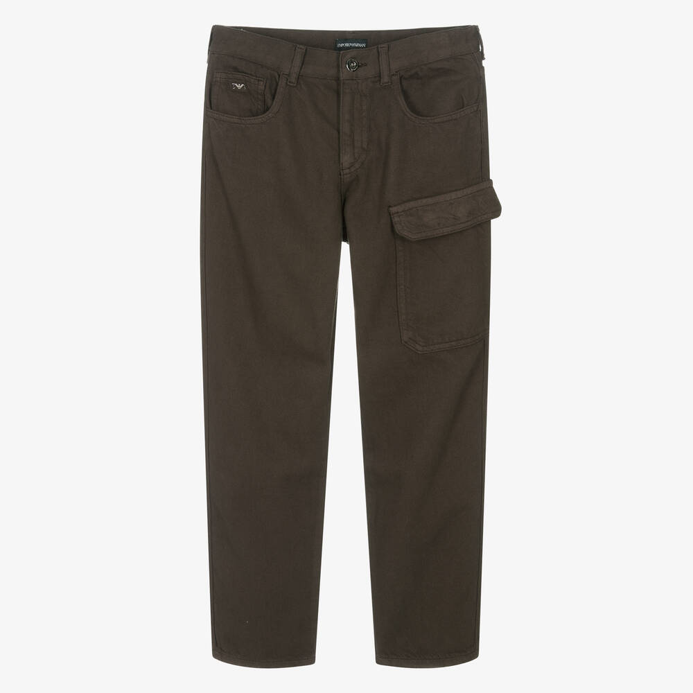 Emporio Armani - Pantalon cargo marron en coton ado  | Childrensalon