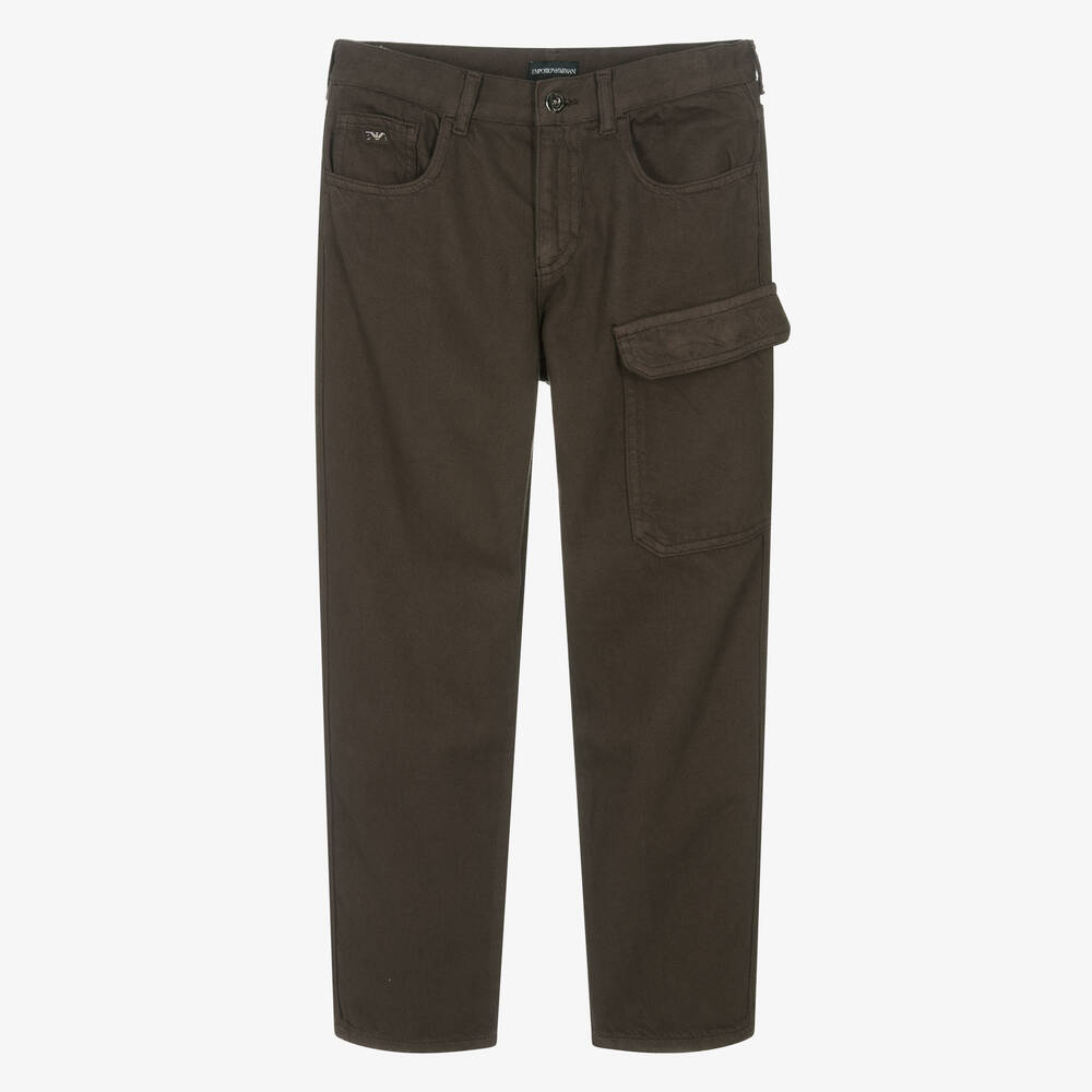 Emporio Armani - Teen Boys Brown Cotton Cargo Trousers  | Childrensalon