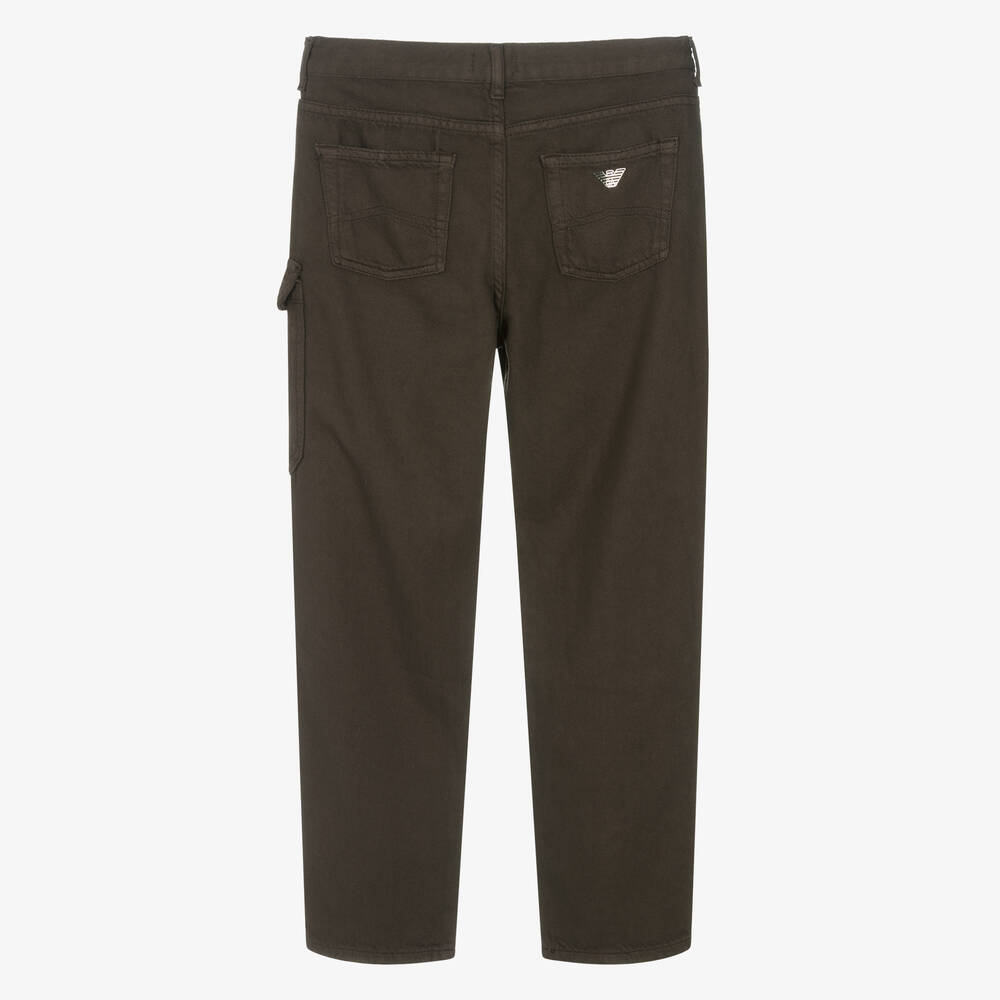 Emporio Armani-Teen Boys Brown Cotton Cargo Trousers  | Childrensalon Outlet