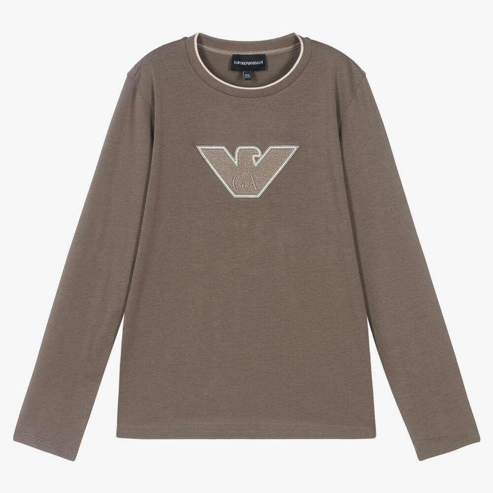Emporio Armani-Teen Boys Brown Cotton Eagle Top | Childrensalon Outlet