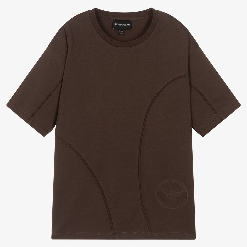 Emporio Armani - Teen Boys Brown Cotton T-Shirt | Childrensalon
