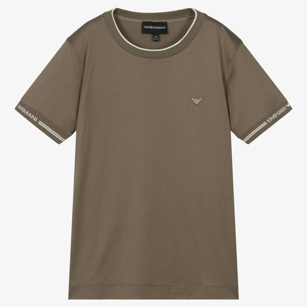 Emporio Armani - Teen Boys Brown Cotton T-Shirt | Childrensalon