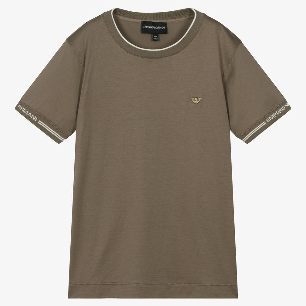 Emporio Armani-Teen Boys Brown Cotton T-Shirt | Childrensalon Outlet
