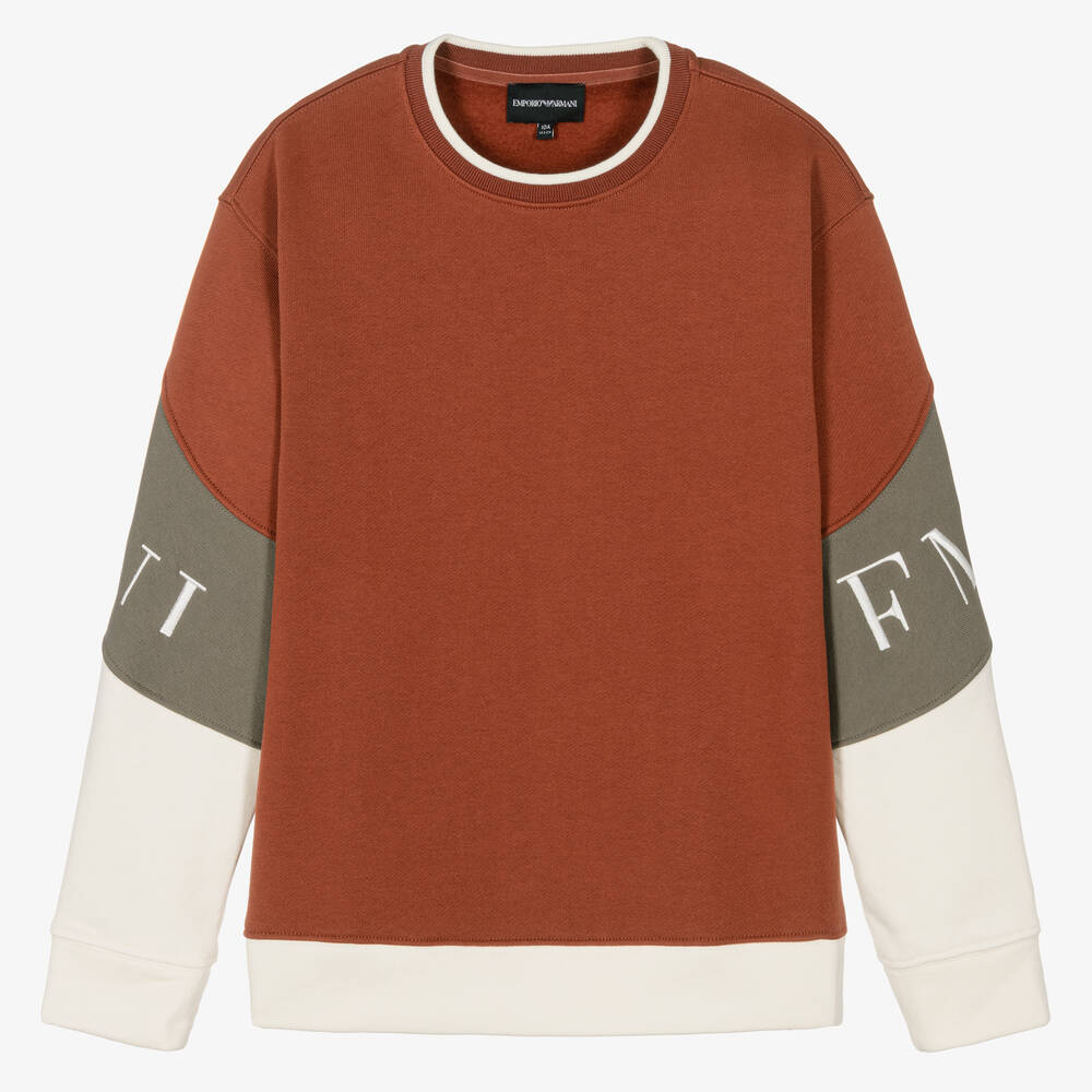 Emporio Armani - Teen Boys Brown Embroidered Sweatshirt | Childrensalon