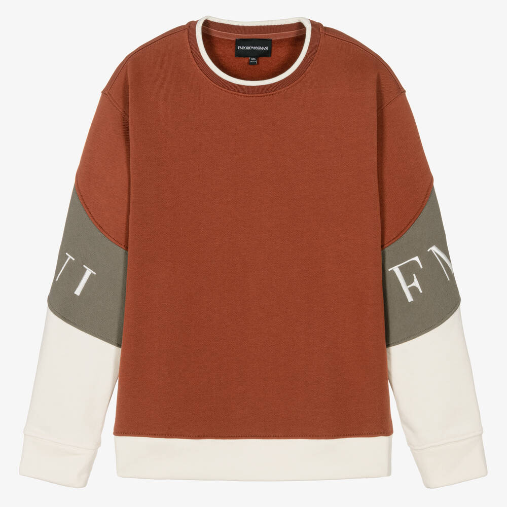 Emporio Armani - Sweat-shirt marron brodé ado garçon | Childrensalon