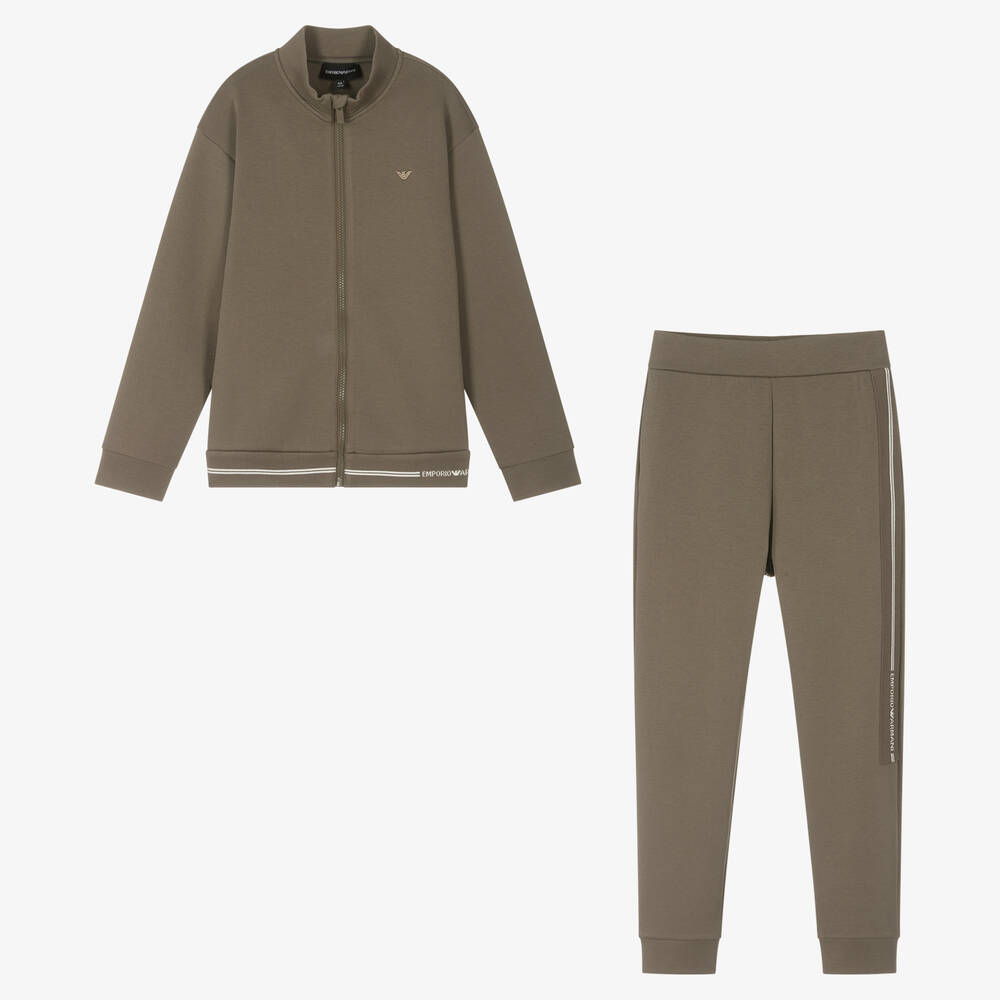 Emporio Armani - Teen Boys Brown Milano Jersey Tracksuit | Childrensalon