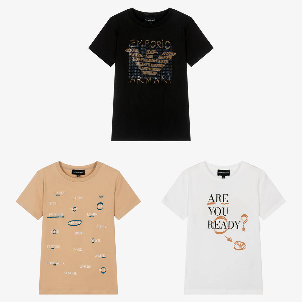 Emporio Armani - Lot de 3 t-shirts en coton ado garçon | Childrensalon