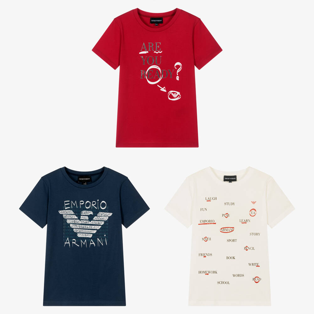 Emporio Armani - Teen Boys Cotton T-Shirts (3 Pack) | Childrensalon