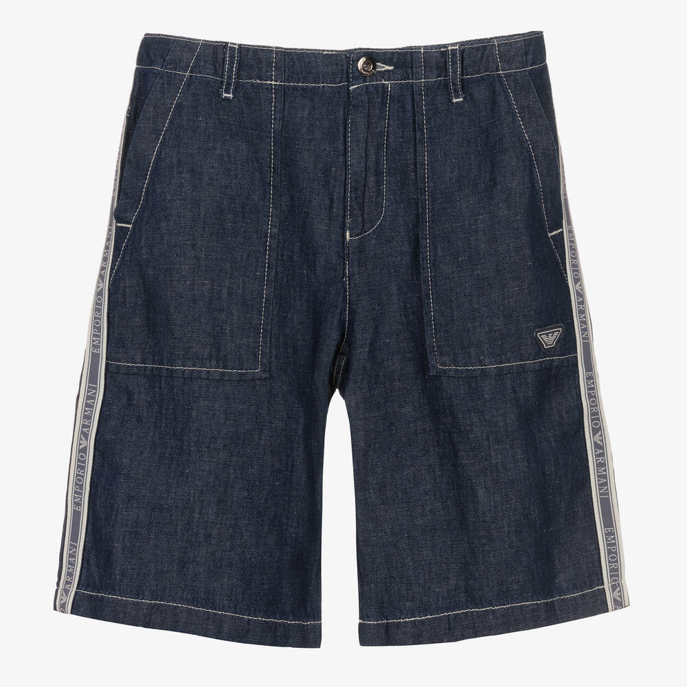 Emporio Armani-Синие шорты из шамбре для мальчиков-подростков | Childrensalon Outlet