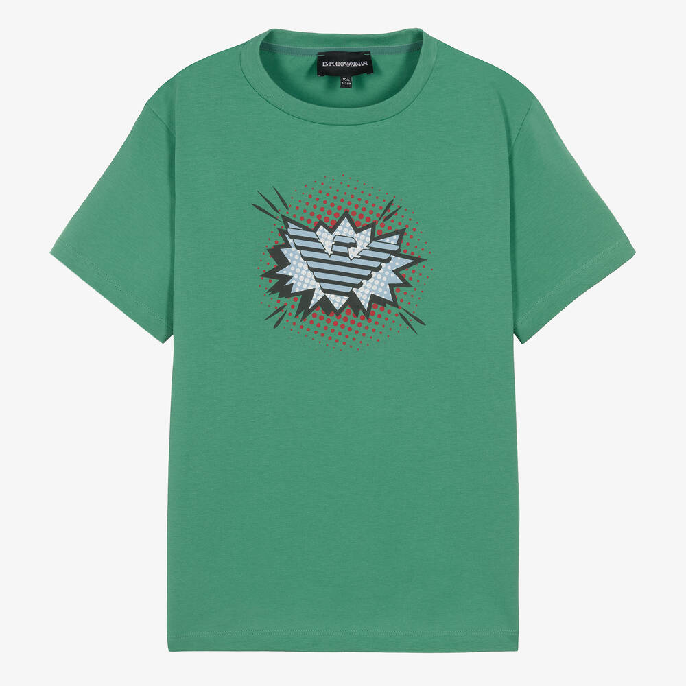 Emporio Armani - Teen Boys Green Cartoon Logo T-Shirt | Childrensalon