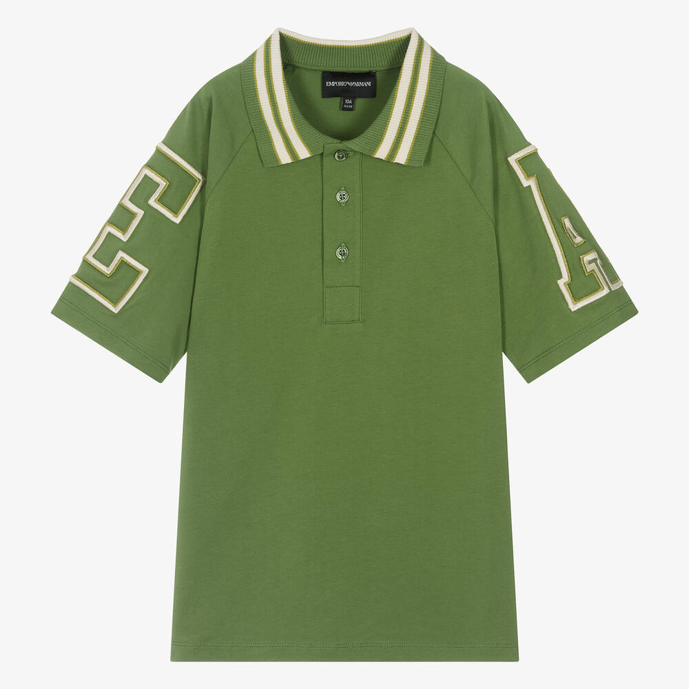 Emporio Armani-Teen Boys Green Cotton EA Polo Shirt | Childrensalon Outlet