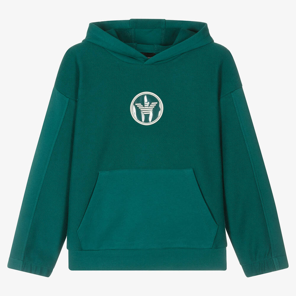 Emporio Armani - Teen Boys Green Cotton Eagle Hoodie | Childrensalon