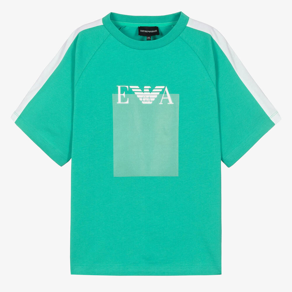 Emporio Armani - Teen Boys Green Cotton Logo T-Shirt | Childrensalon