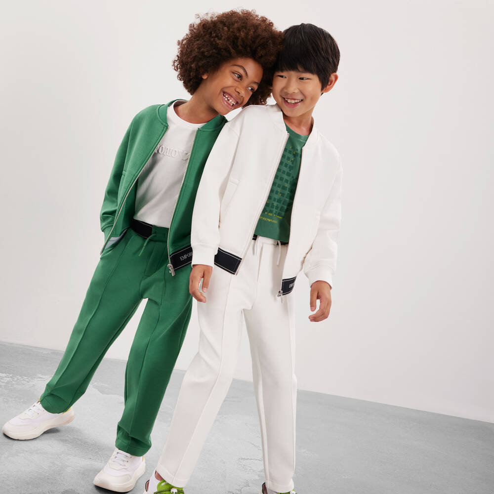 Emporio Armani-بنطلون تينز ولادي قطن جيرسي لون أخضر | Childrensalon Outlet