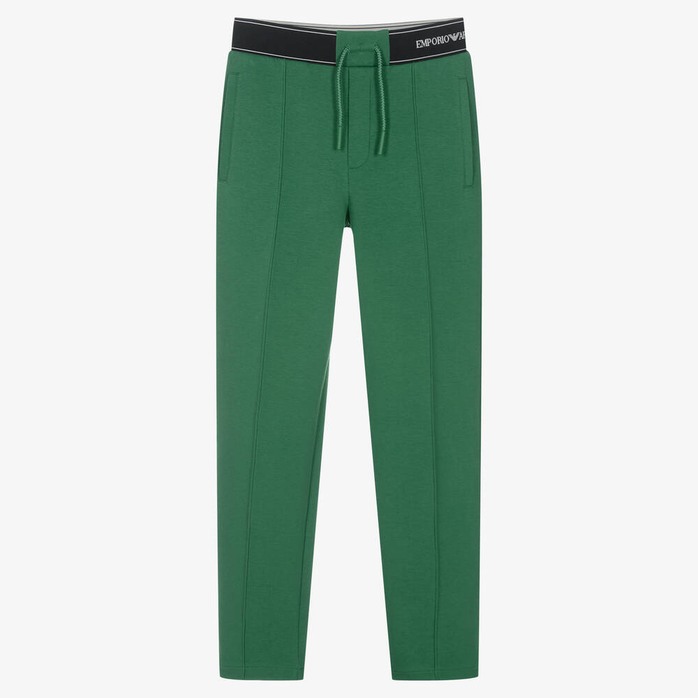 Emporio Armani - Teen Boys Green Cotton Logo Trousers | Childrensalon