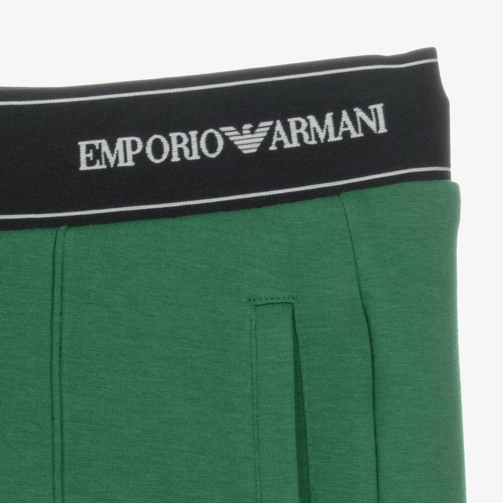 Emporio Armani-بنطلون تينز ولادي قطن جيرسي لون أخضر | Childrensalon Outlet
