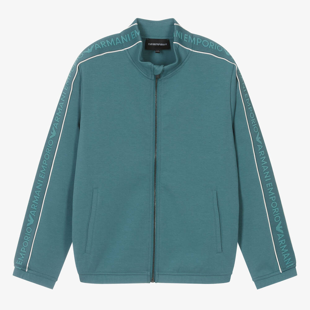 Emporio Armani-Teen Boys Green Cotton Zip-Up Top | Childrensalon Outlet