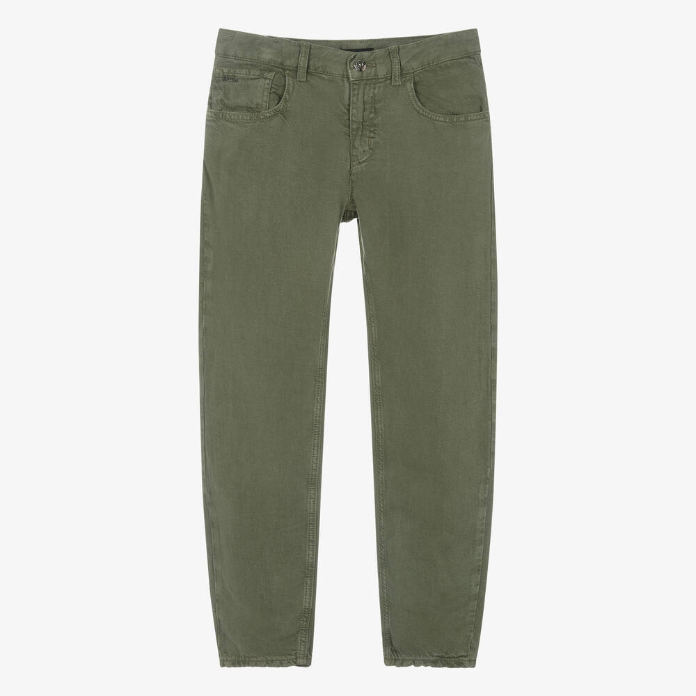 Emporio Armani-Teen Boys Green Denim Straight Leg Jeans | Childrensalon Outlet