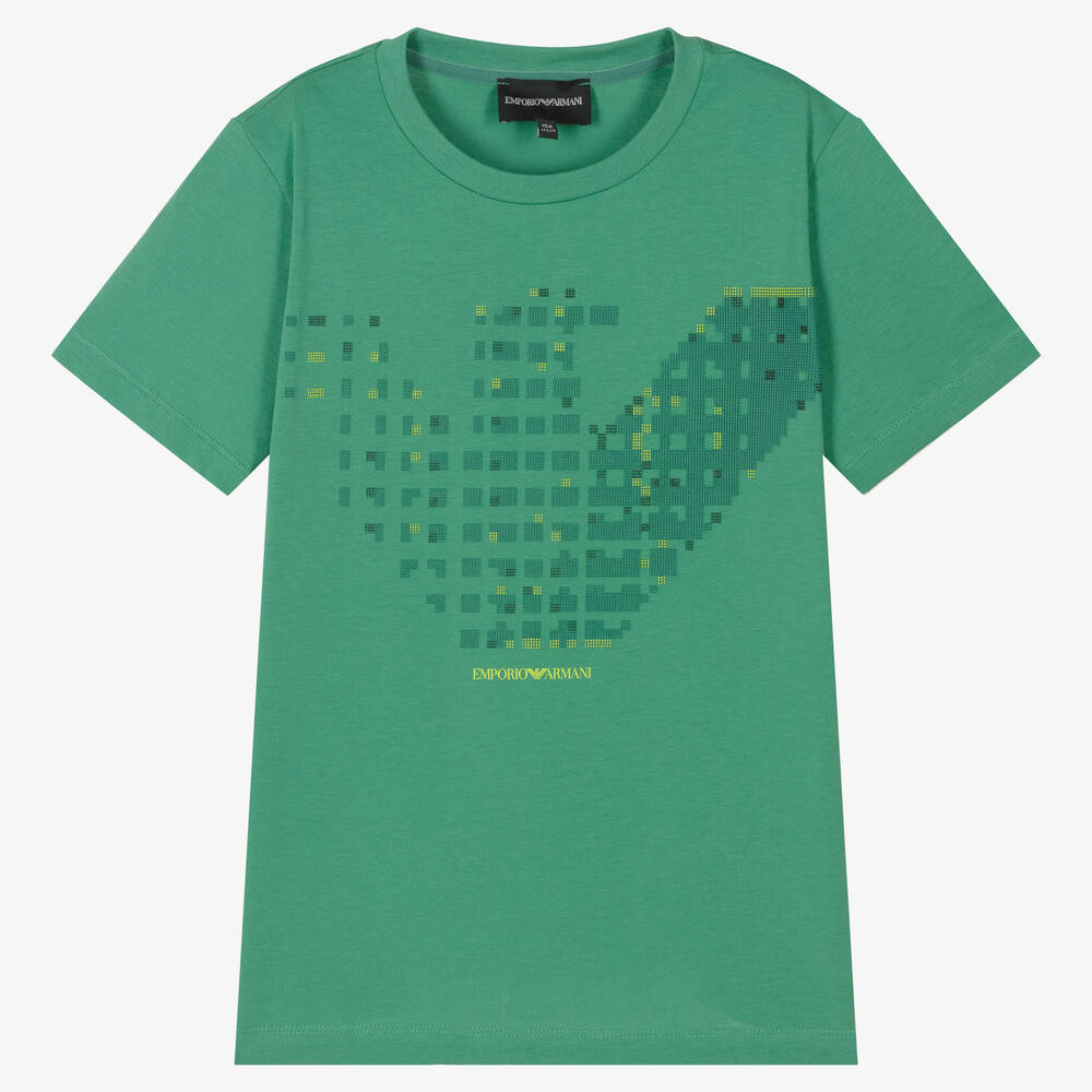 Emporio Armani-تيشيرت تينز ولادي قطن لون أخضر | Childrensalon Outlet