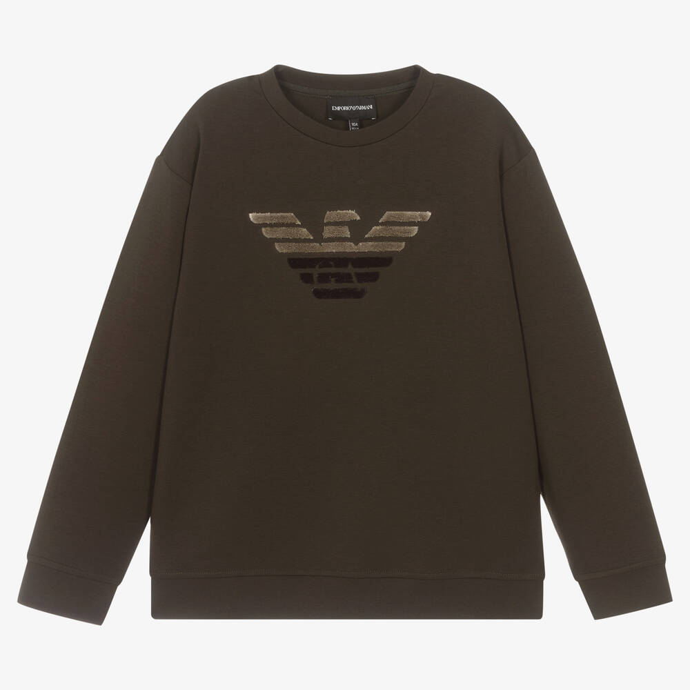 Emporio Armani-Teen Boys Green Logo Sweatshirt | Childrensalon Outlet