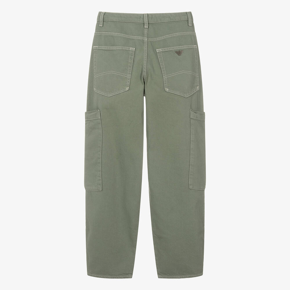 Emporio Armani-Teen Boys Green Twill Cargo Trousers | Childrensalon Outlet