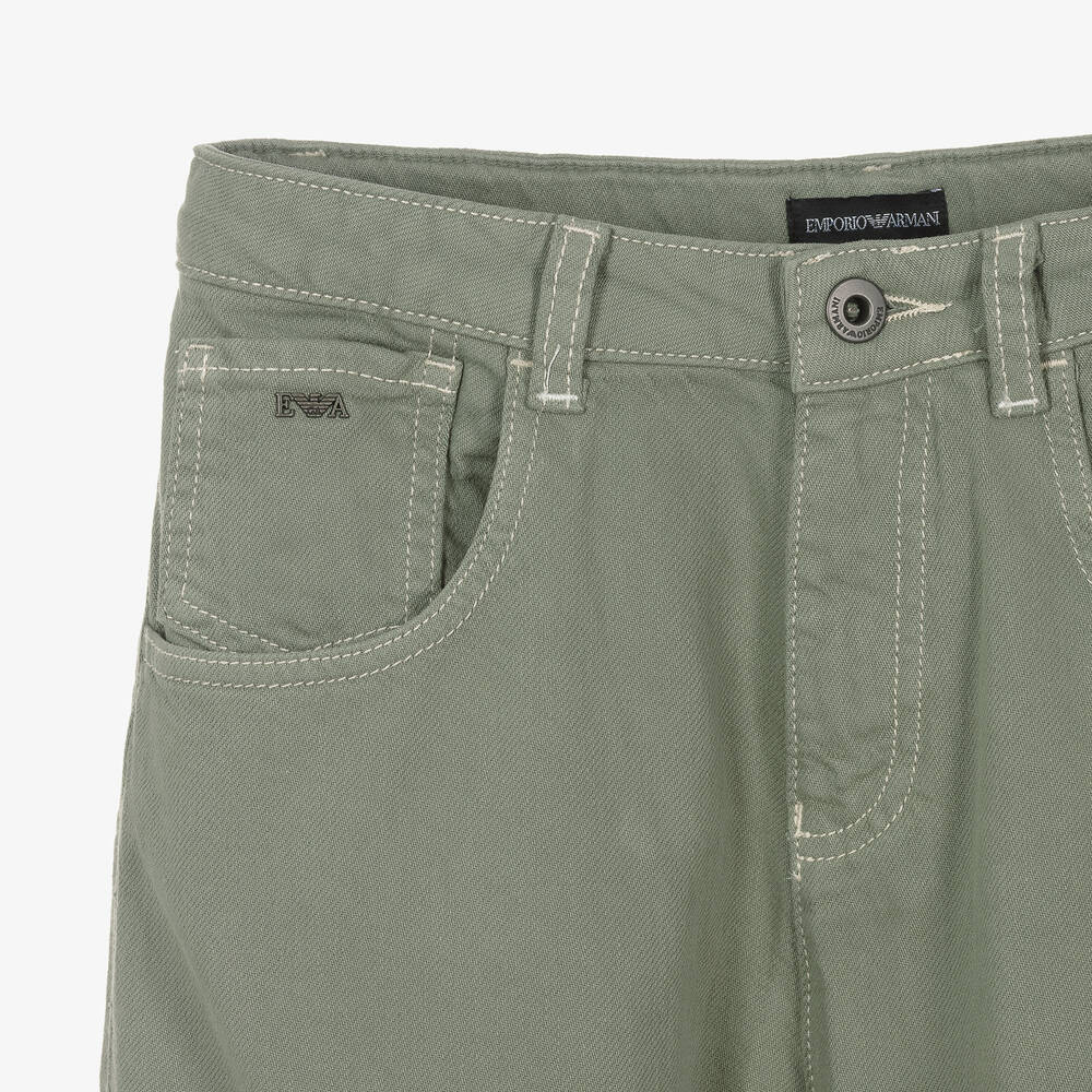 Emporio Armani-Teen Boys Green Twill Cargo Trousers | Childrensalon Outlet