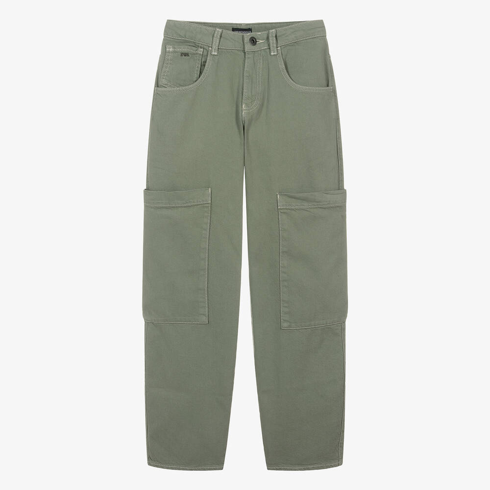 Emporio Armani-Teen Boys Green Twill Cargo Trousers | Childrensalon Outlet