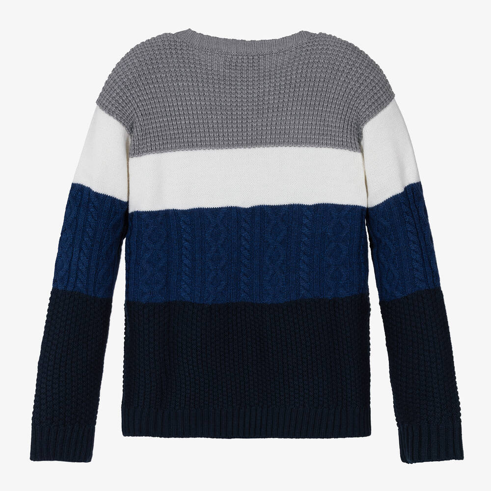 Emporio Armani Teen Boys Grey Blue Wool Knit Sweater