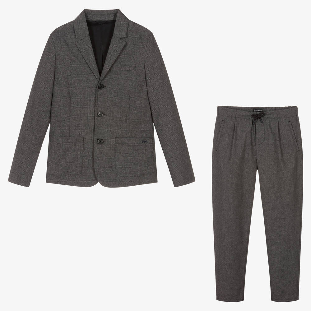 Emporio Armani - Teen Boys Grey Check Suit | Childrensalon