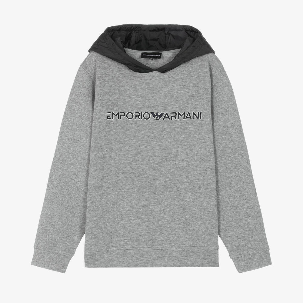 Emporio Armani - Teen Boys Grey Cotton Logo Hoodie | Childrensalon