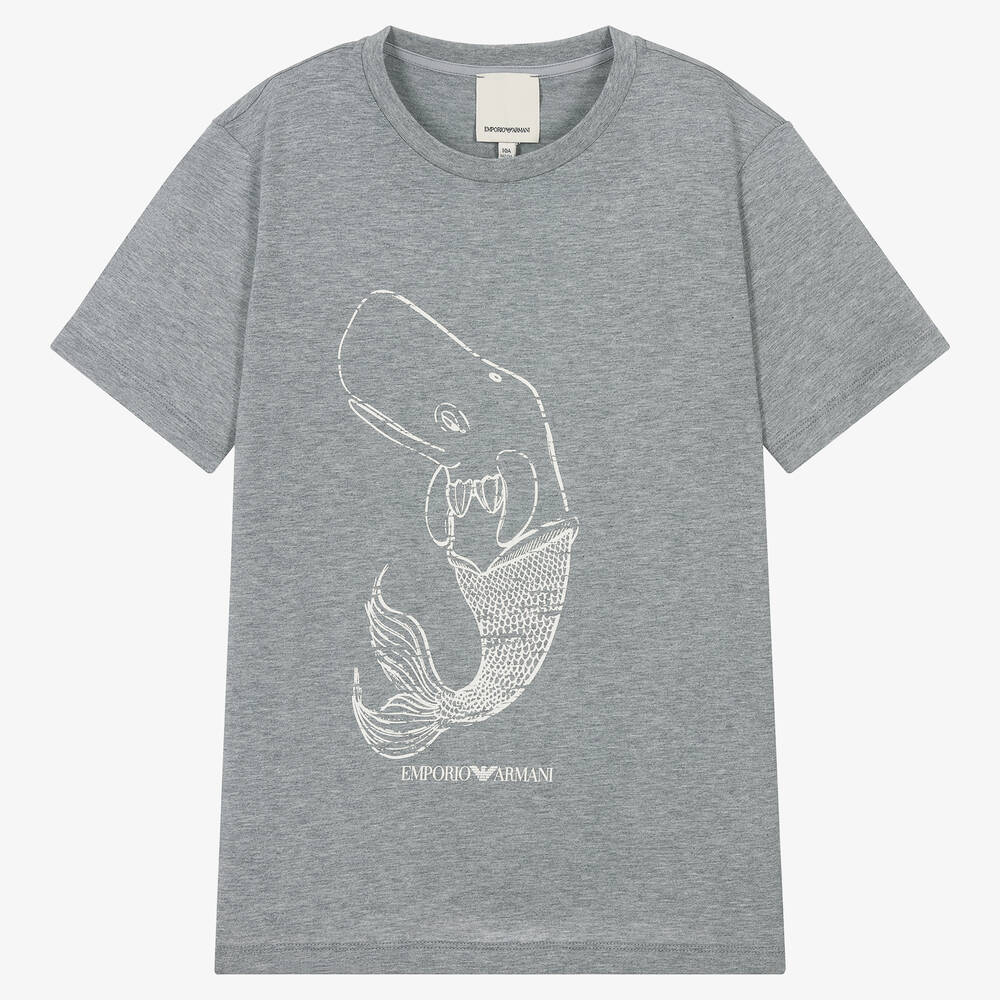 Emporio Armani - Серая хлопковая футболка с китом | Childrensalon