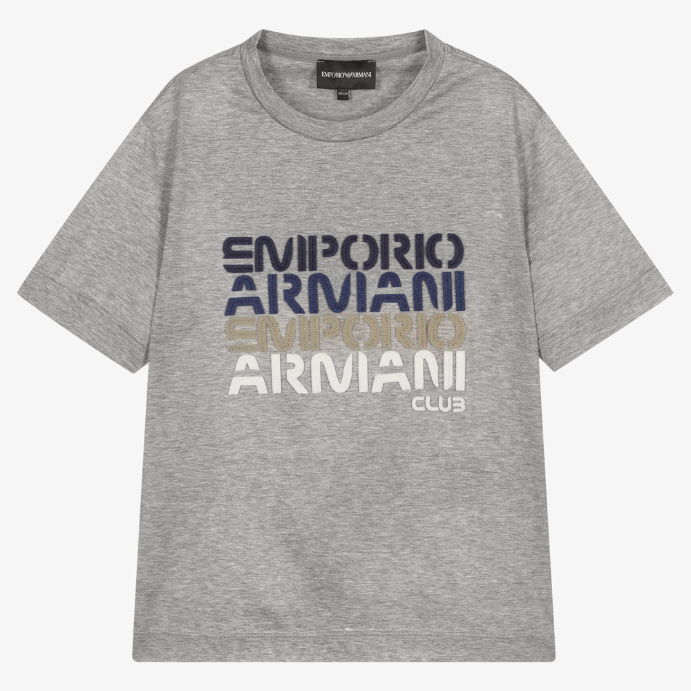 Emporio Armani - Teen Boys Grey Logo T-Shirt | Childrensalon