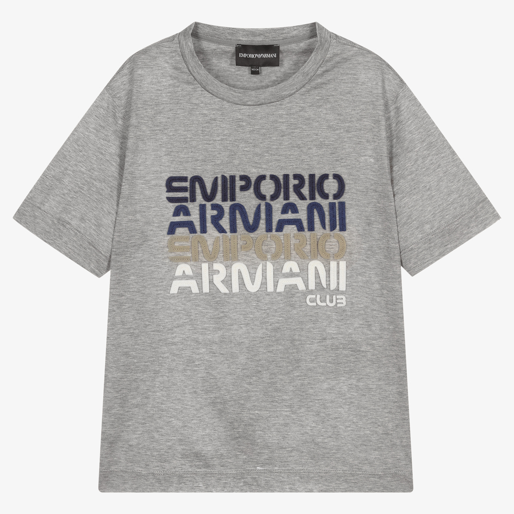 Emporio Armani - تيشيرت تينز ولادي مزيج ليوسيل جيرسي لون رمادي | Childrensalon