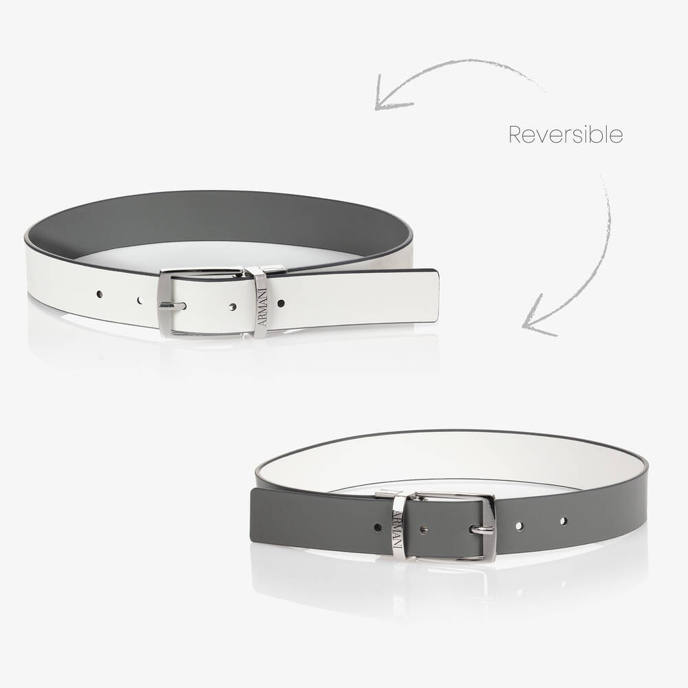 Emporio Armani-Teen Boys Grey Reversible Belt  | Childrensalon Outlet