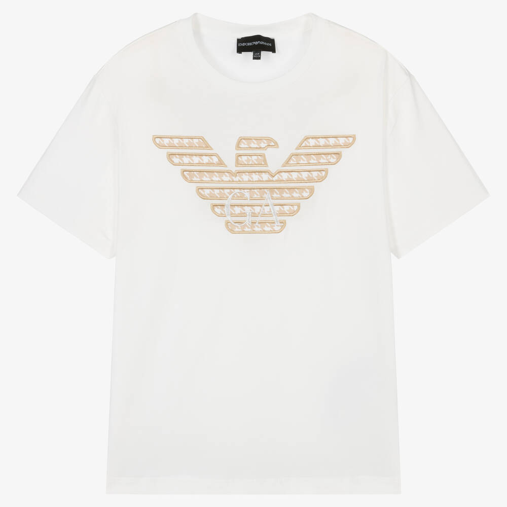 Emporio Armani - T-shirt ivoire et beige aigle ado | Childrensalon