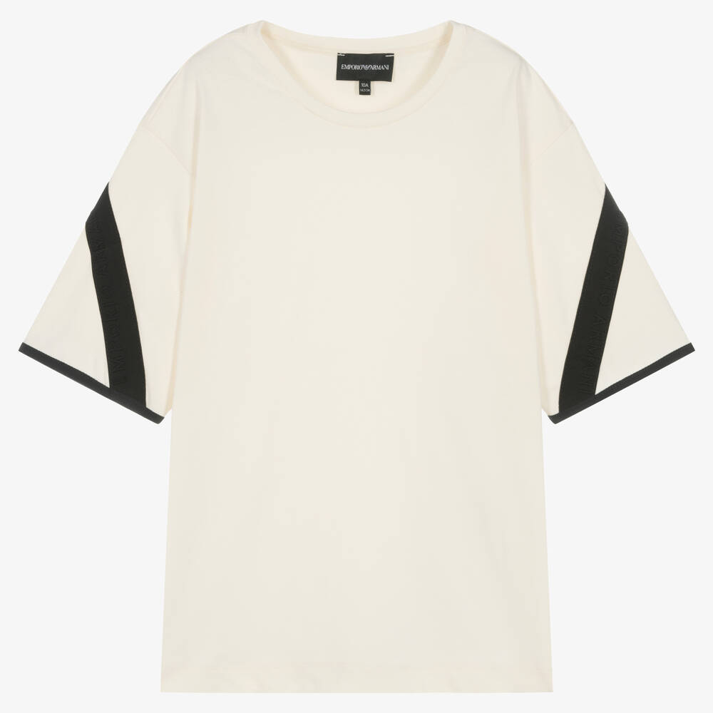 Emporio Armani-Teen Boys Ivory & Black Cotton T-Shirt | Childrensalon Outlet