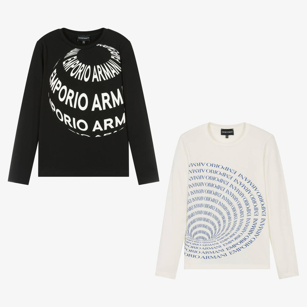 Emporio Armani-توب قطن لون عاجي وأسود تينز ولادي (عدد 2) | Childrensalon Outlet