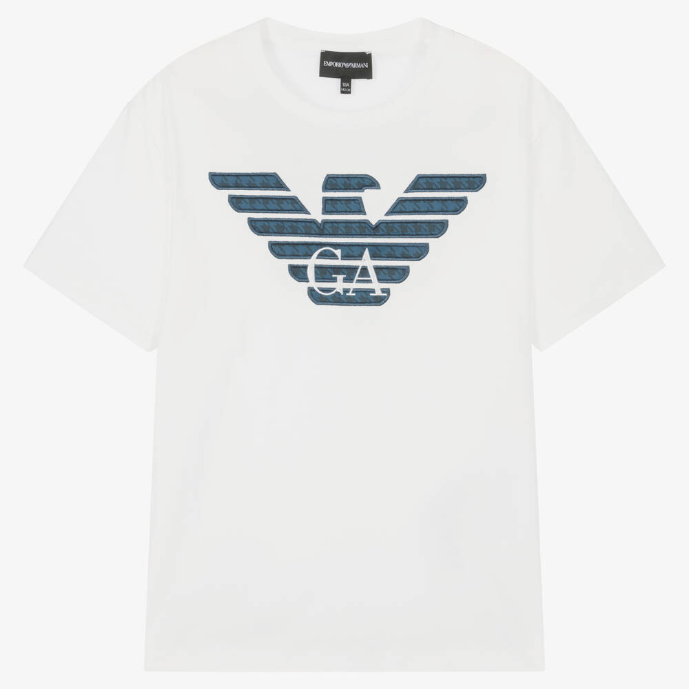 Emporio Armani - Teen Boys Ivory & Blue Eagle Logo T-Shirt | Childrensalon
